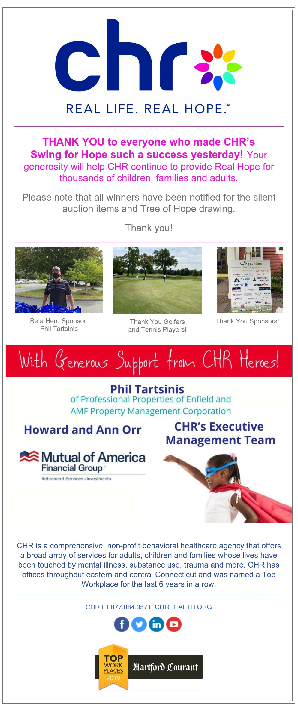 THANK YOU to everyone who made CHR’s Swing for Hope such a success yesterday! 